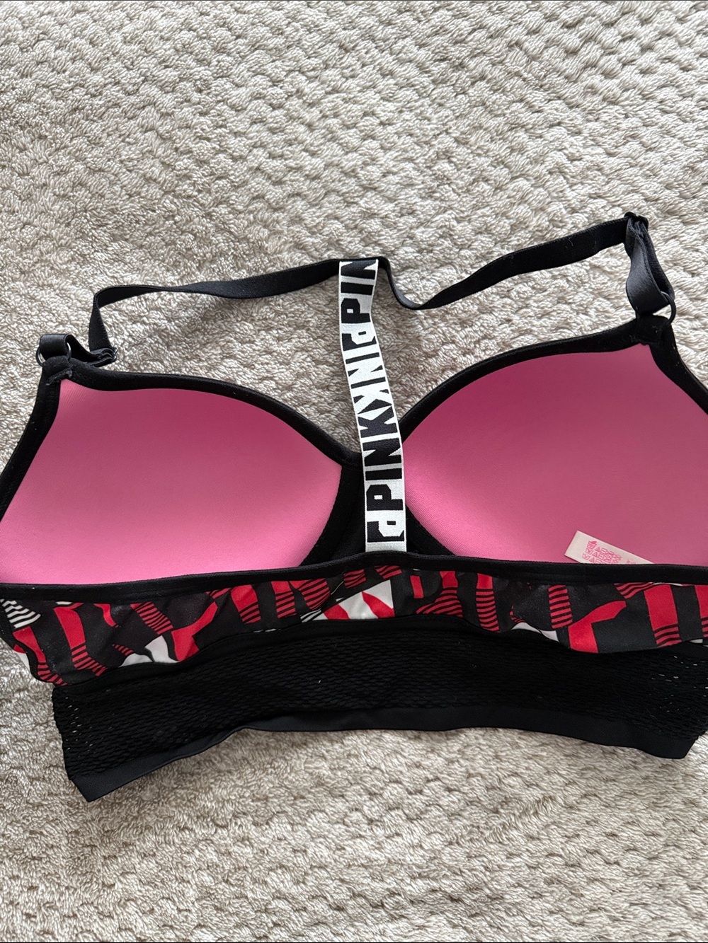 PINK Victoria's Secret Black, Red & White Graphic Racerback Sports Bra - Picture 2 of 3